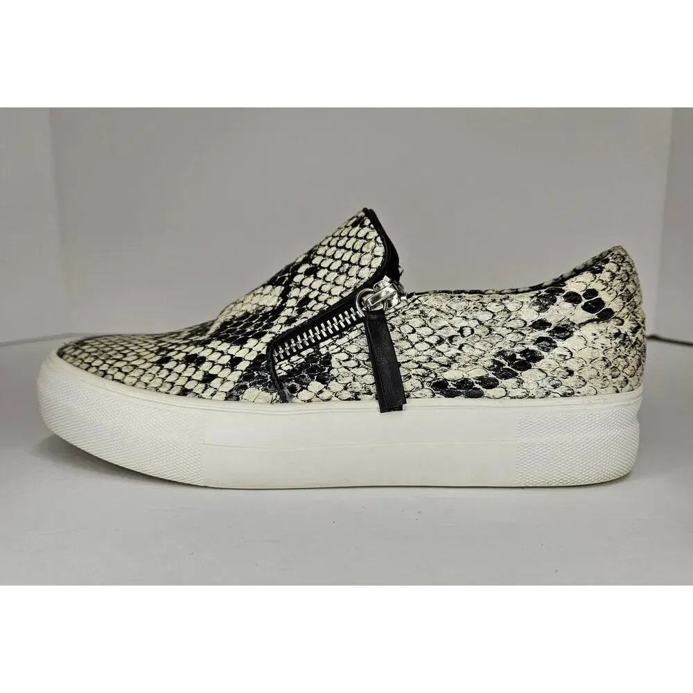 Steve Madden Black/White‎ Glammar Snakeskin Slip On Platform Sneakers Size 6M